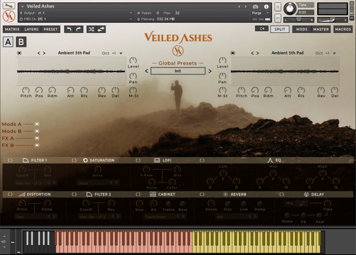 The main user interface for the kontakt 6 library veiled ashes
