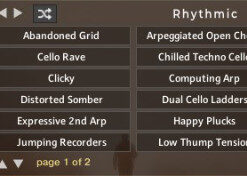 The preset browser from Veiled Ashes for Kontakt with subcategories of different sounds